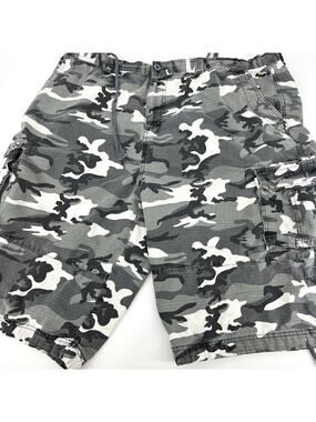 LA GATE Collection U.S.A. Gray Camo Cargo Shorts 100% Cotton Adjustable Size 46